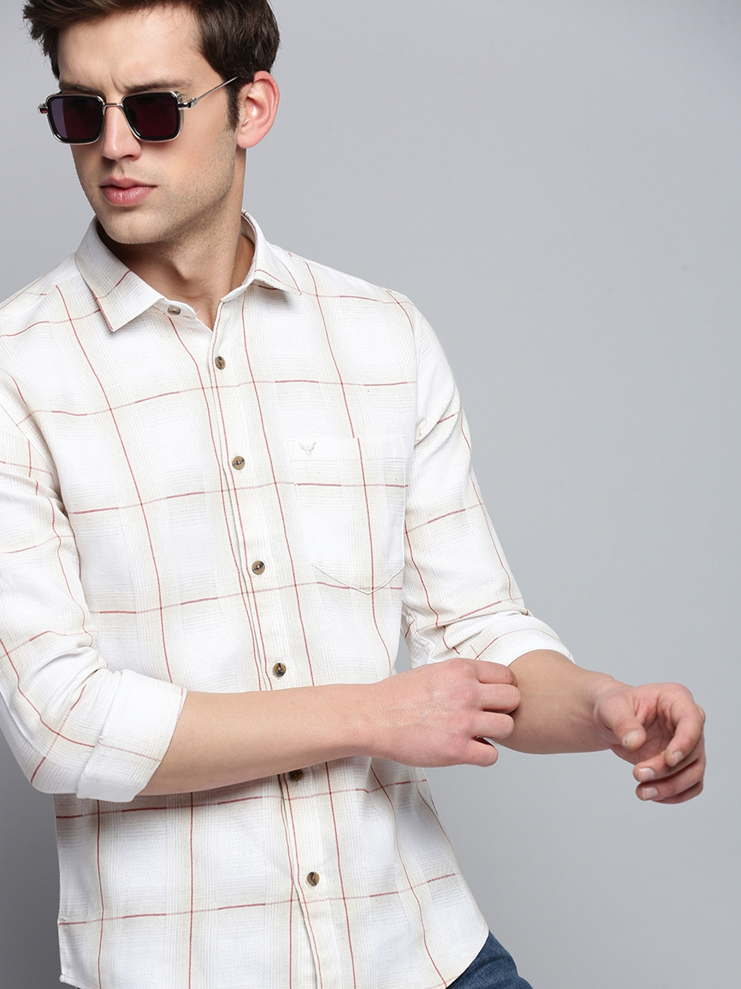 Showoff | SHOWOFF Men's Spread Collar Self Design Beige Classic Shirt 0