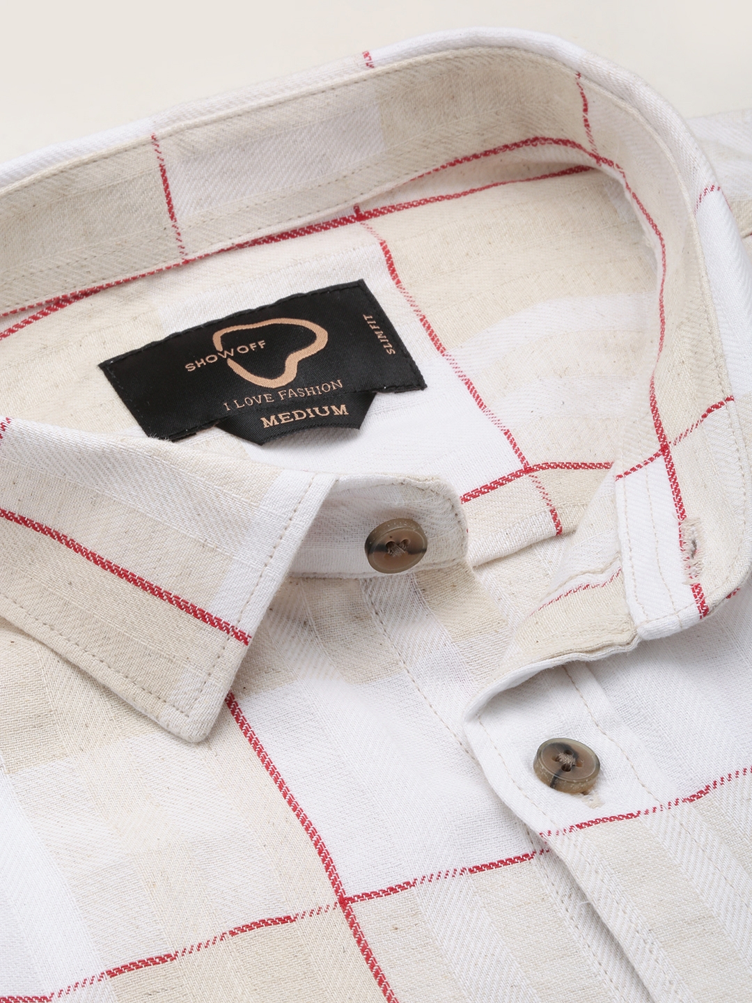 Showoff | SHOWOFF Men's Spread Collar Self Design Beige Classic Shirt 5