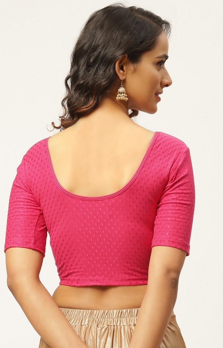 Vastranand | VASTRANAND Women Pink Woven-Design Stretchable Saree Blouse 2