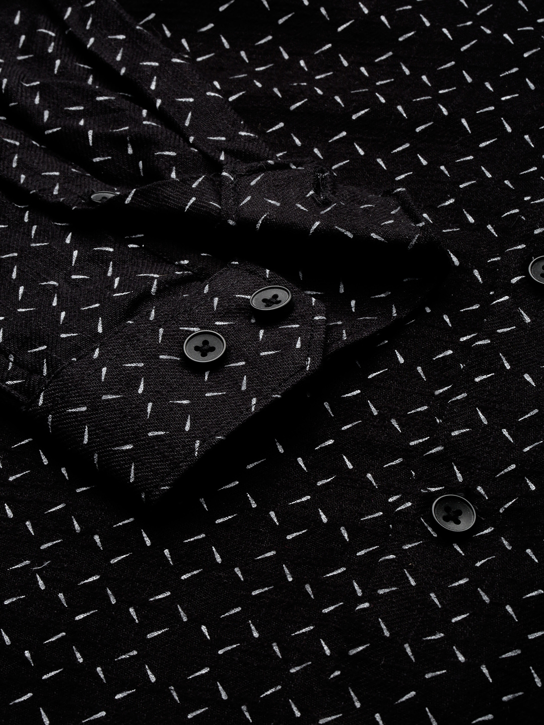 SHOWOFF Men's Spread Collar Printed Black Regular Fit Shirt