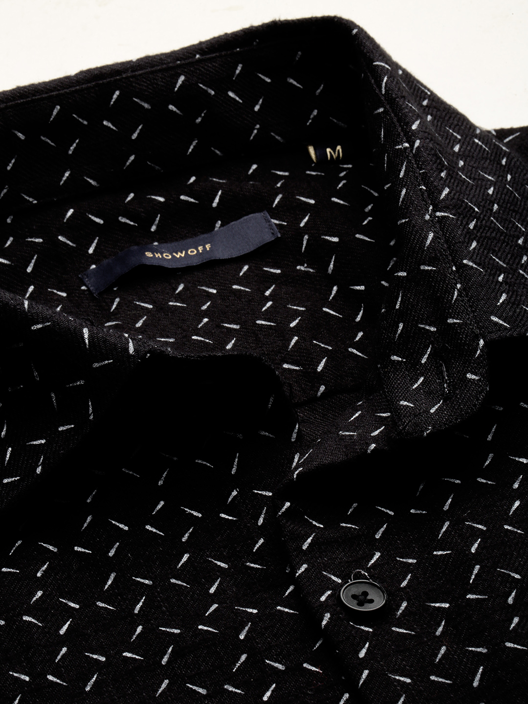 SHOWOFF Men's Spread Collar Printed Black Regular Fit Shirt
