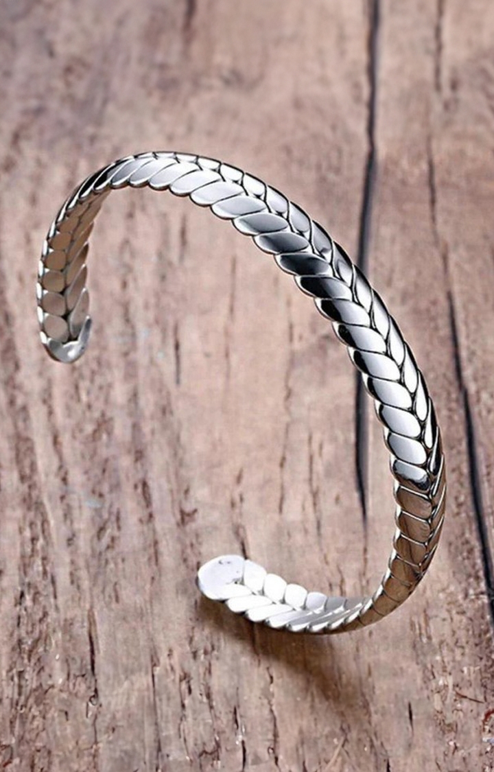 Men's Stainless Steel Snakeskin Silver Cuff Bracelet