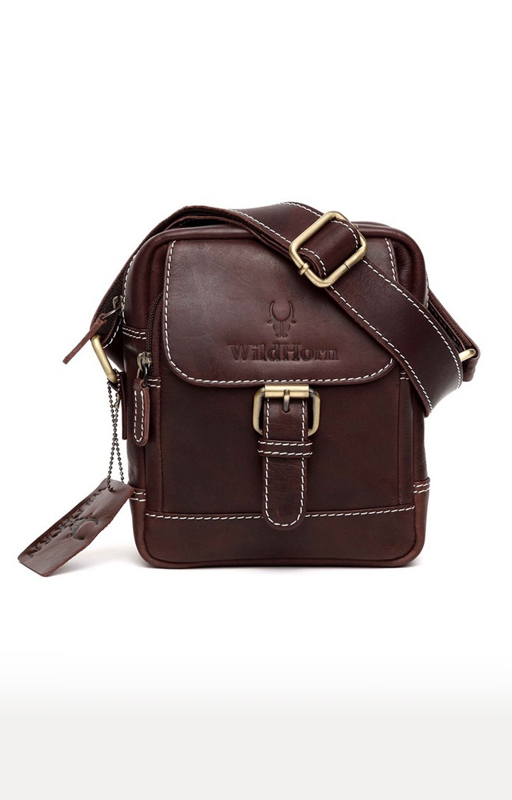 WildHorn | WildHorn Genuine Leather Brown Sling Bag for Men  0