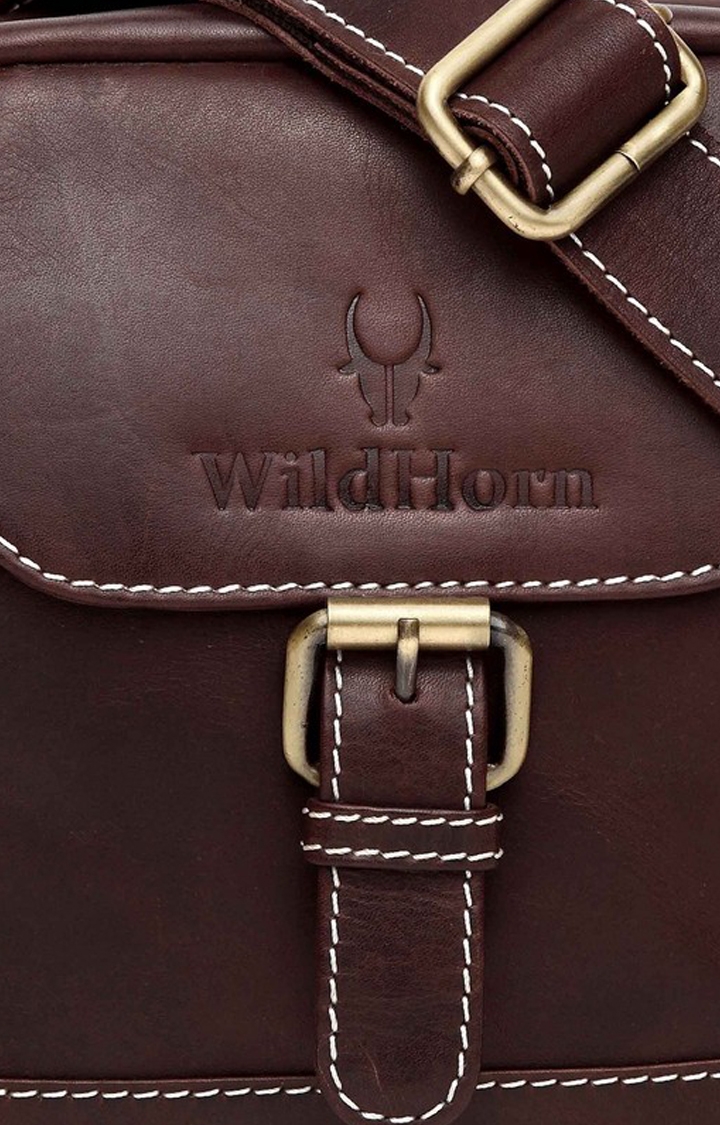 WildHorn | WildHorn Genuine Leather Brown Sling Bag for Men  4