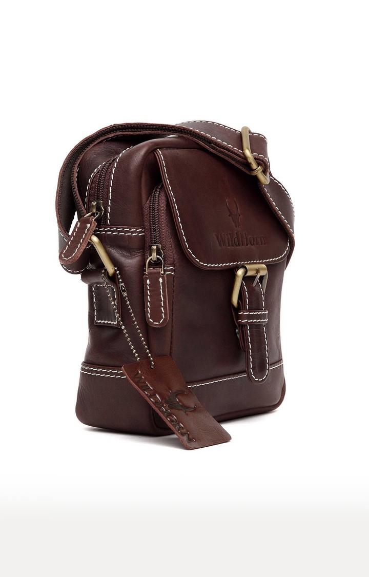 WildHorn | WildHorn Genuine Leather Brown Sling Bag for Men  2