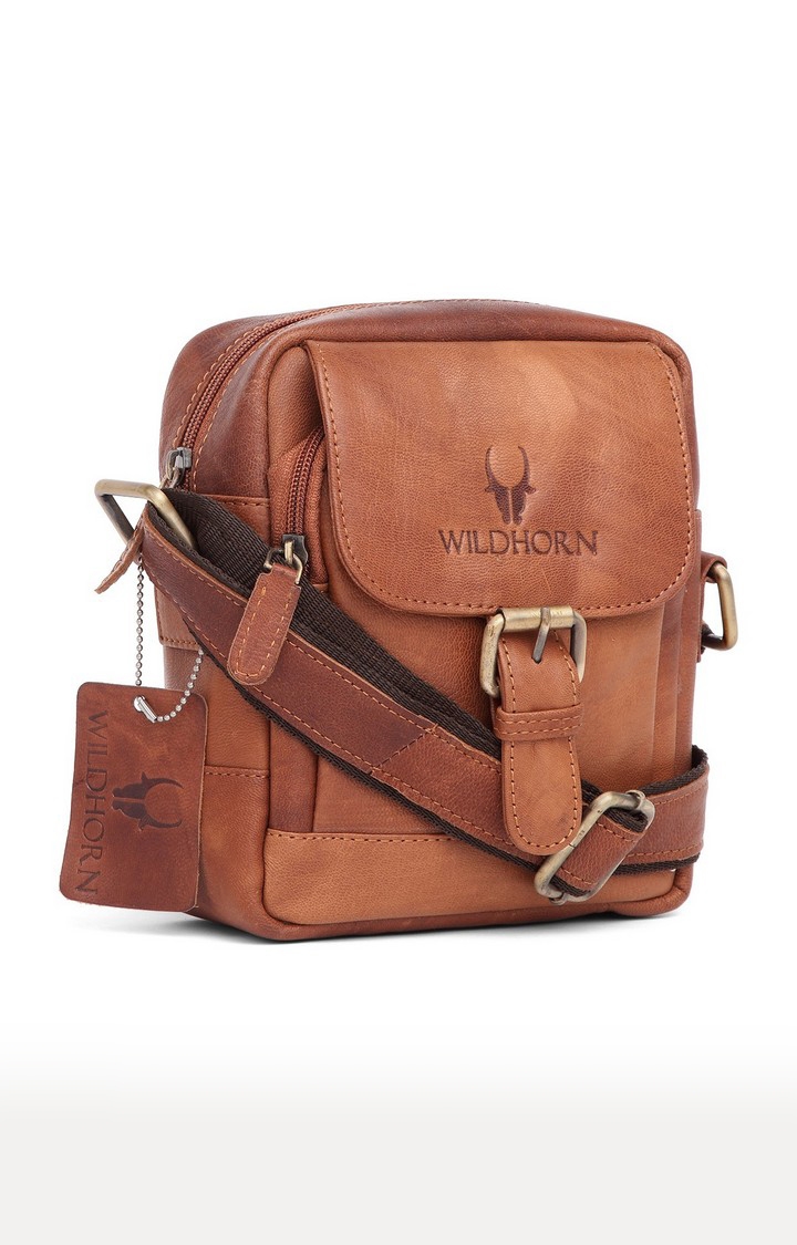 WildHorn | WildHorn Genuine Leather Tan Sling Bag for Men  2