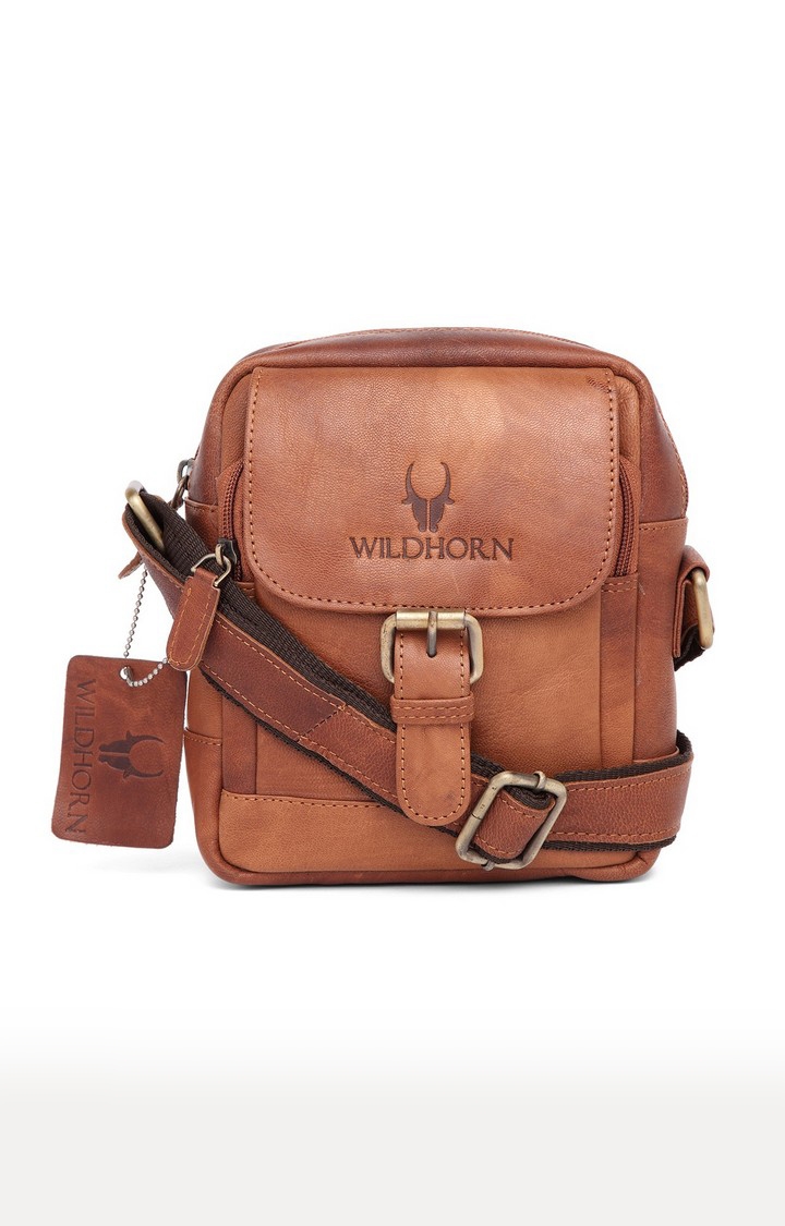 WildHorn | WildHorn Genuine Leather Tan Sling Bag for Men  0