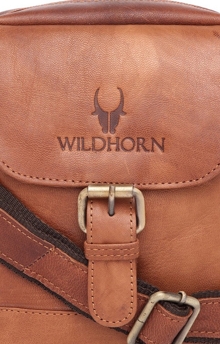 WildHorn | WildHorn Genuine Leather Tan Sling Bag for Men  4