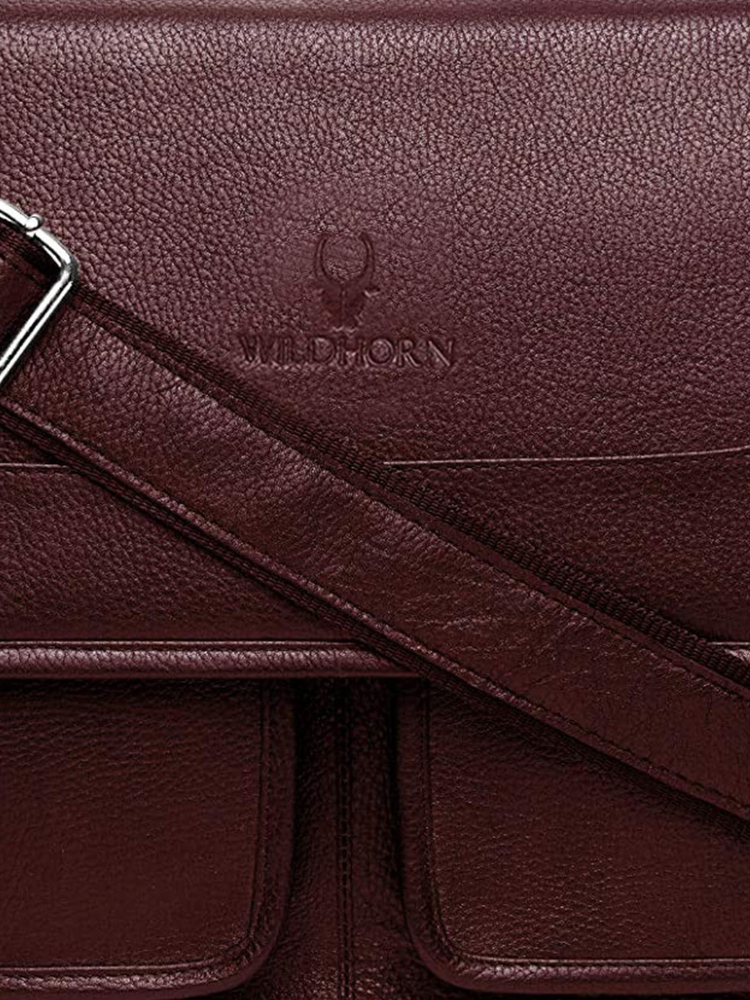 WildHorn | WildHorn 100% Genuine Leather Maroon Messenger Bag for Men 4