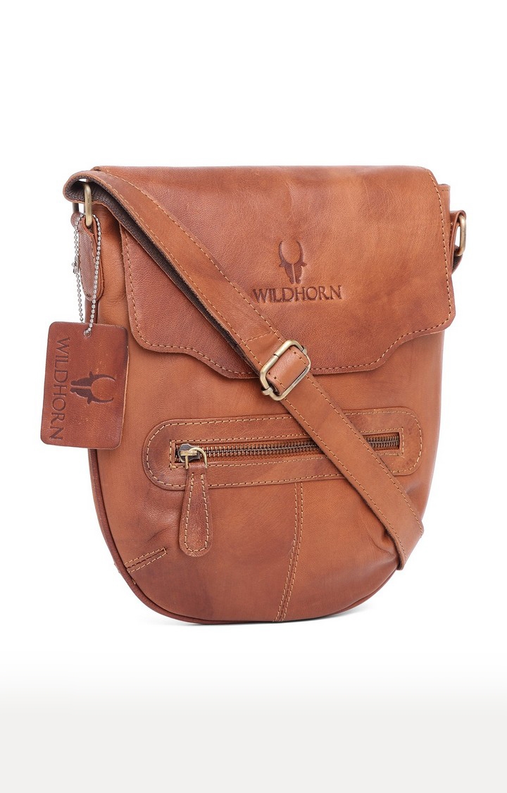 WildHorn | WildHorn Genuine Leather Tan Messenger Bag for Men  2