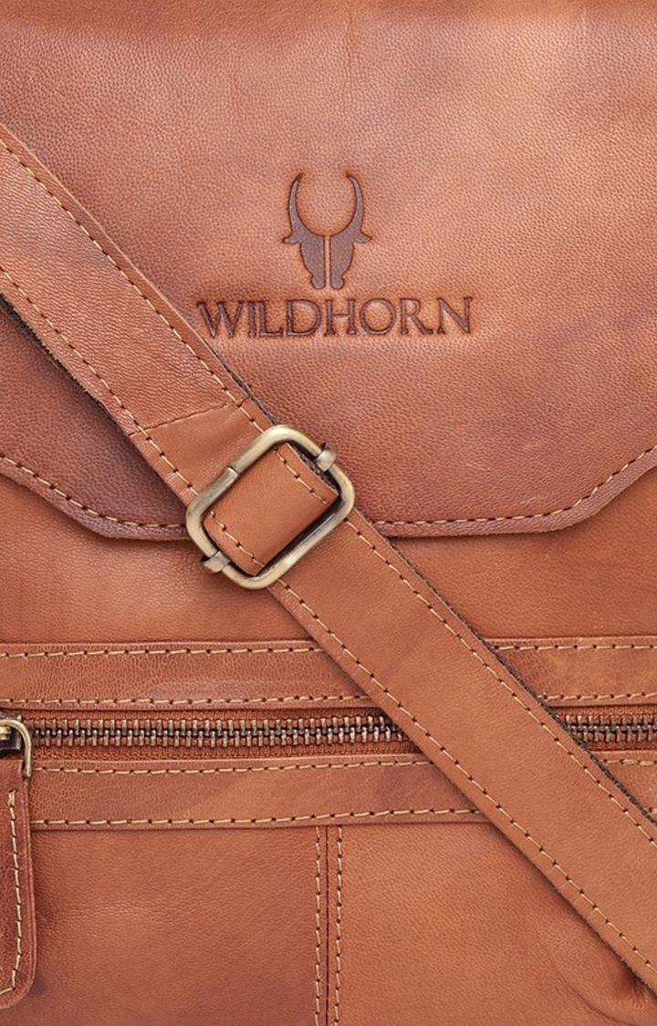 WildHorn | WildHorn Genuine Leather Tan Messenger Bag for Men  4