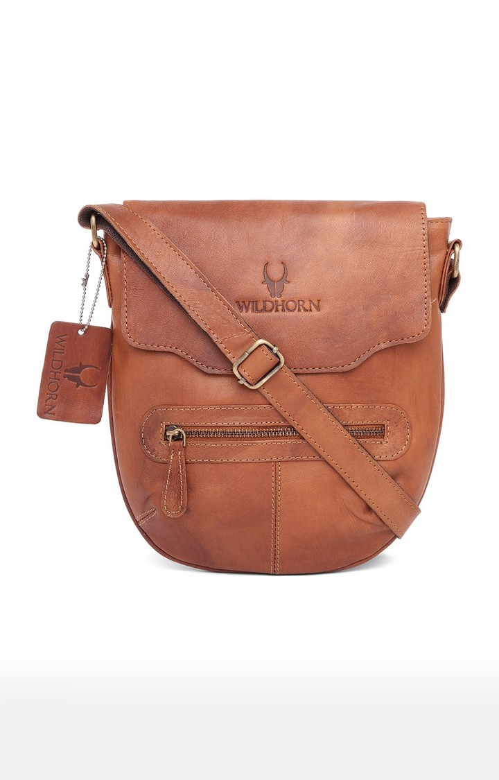WildHorn | WildHorn Genuine Leather Tan Messenger Bag for Men  0