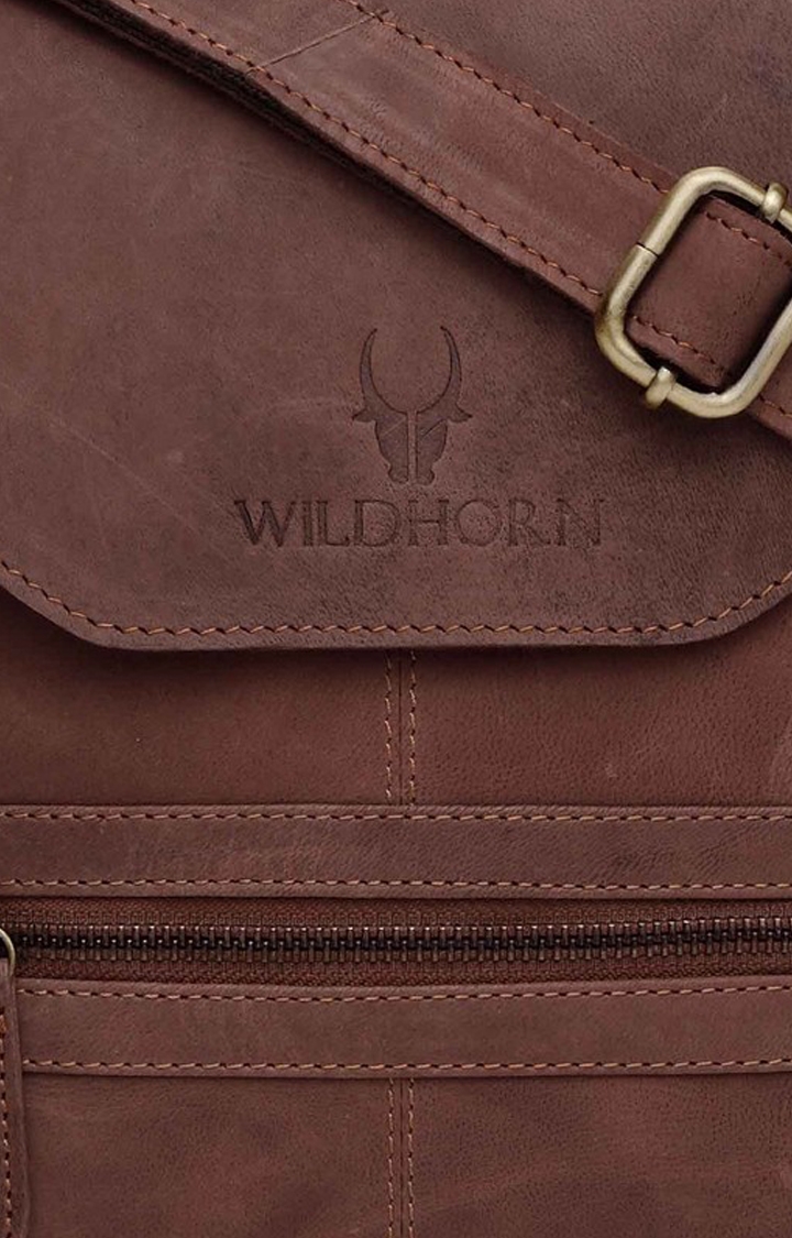 WildHorn | WildHorn Genuine Leather Brown Messenger Bag for Men  4