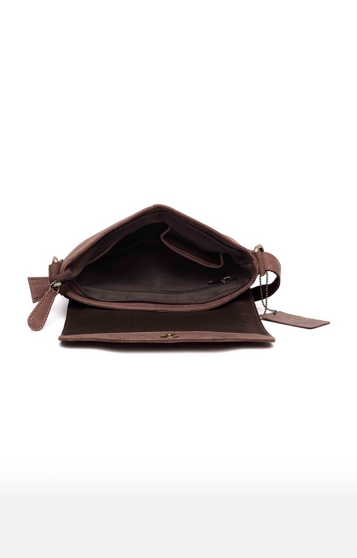 WildHorn | WildHorn Genuine Leather Brown Messenger Bag for Men  3