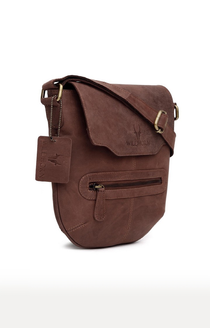 WildHorn | WildHorn Genuine Leather Brown Messenger Bag for Men  2