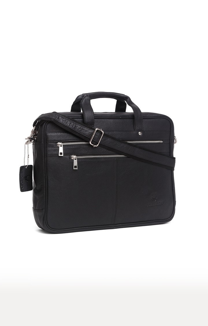 WildHorn | WildHorn 100% Genuine Leather Black Laptop Bags for Men  2