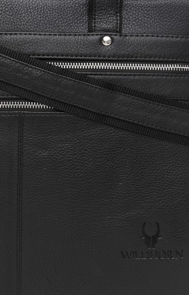 WildHorn | WildHorn 100% Genuine Leather Black Laptop Bags for Men  4