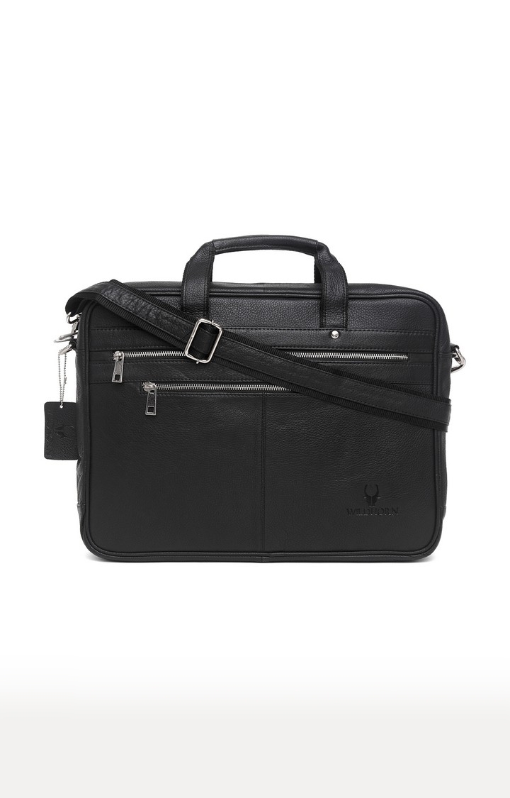 WildHorn | WildHorn 100% Genuine Leather Black Laptop Bags for Men  0