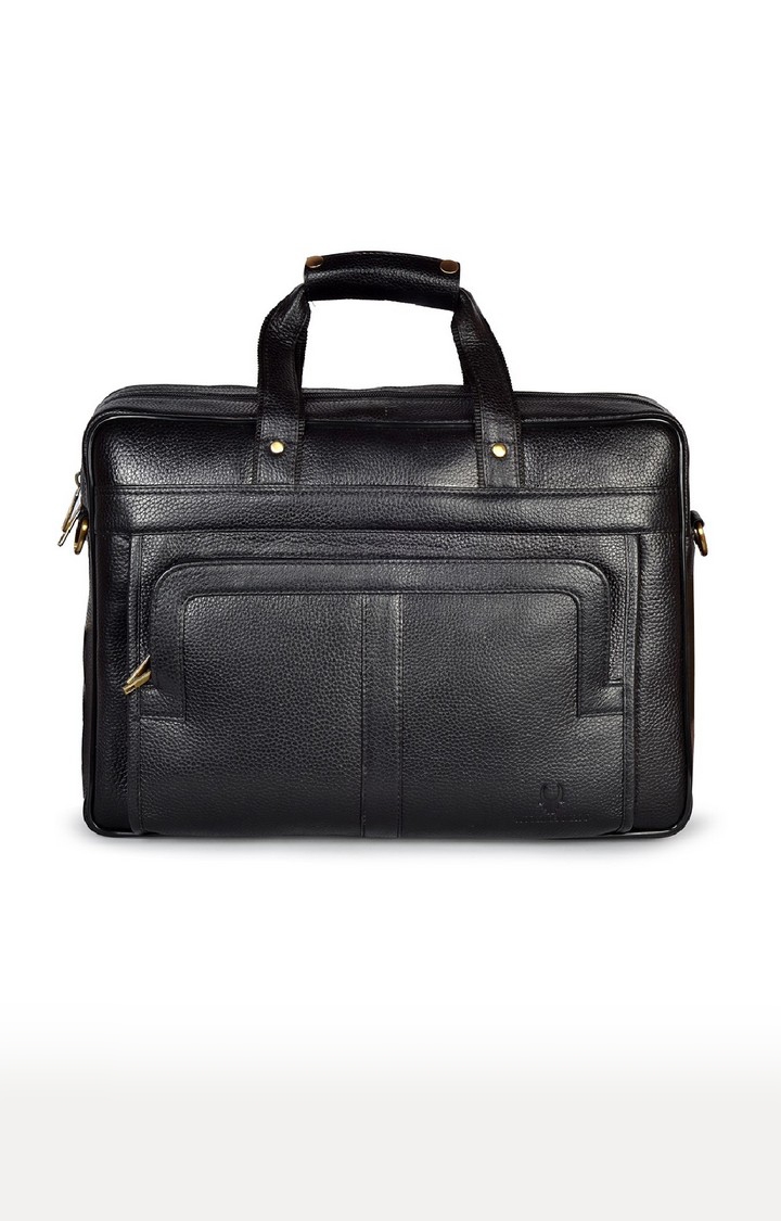 WildHorn | WildHorn 100% Genuine Leather Black Laptop Bag for Men  0