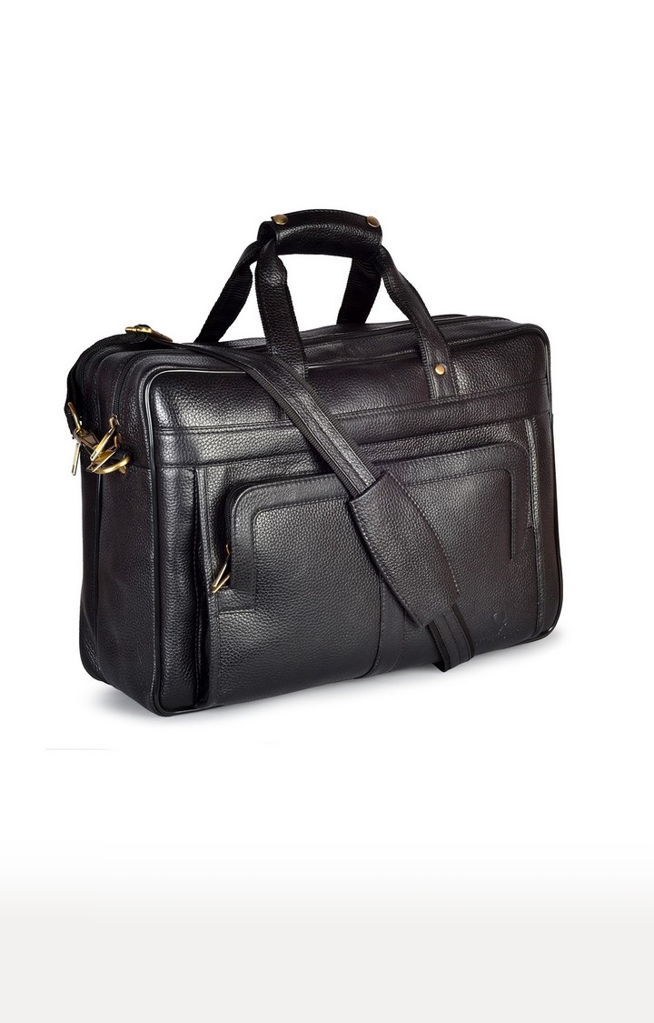 WildHorn | WildHorn 100% Genuine Leather Black Laptop Bag for Men  1