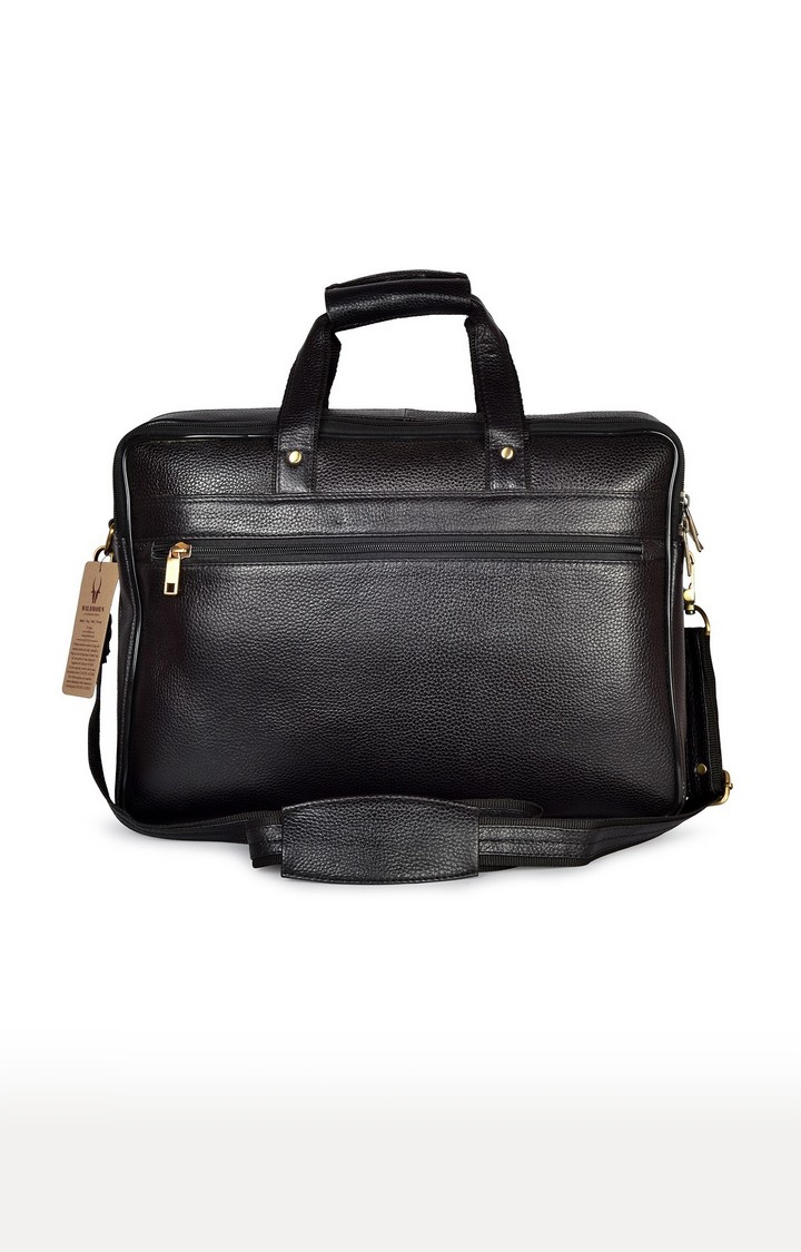 WildHorn | WildHorn 100% Genuine Leather Black Laptop Bag for Men  2