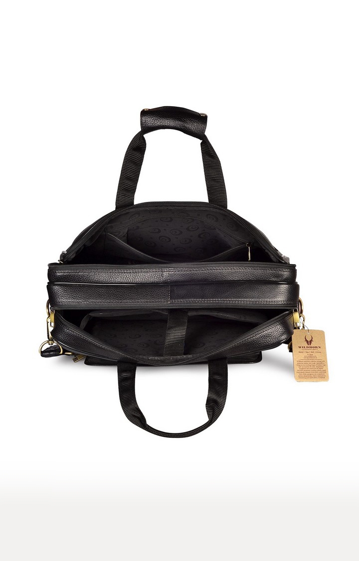 WildHorn | WildHorn 100% Genuine Leather Black Laptop Bag for Men  3