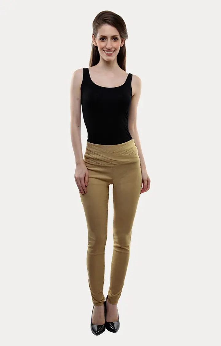 Women's Beige Solid Jeggings