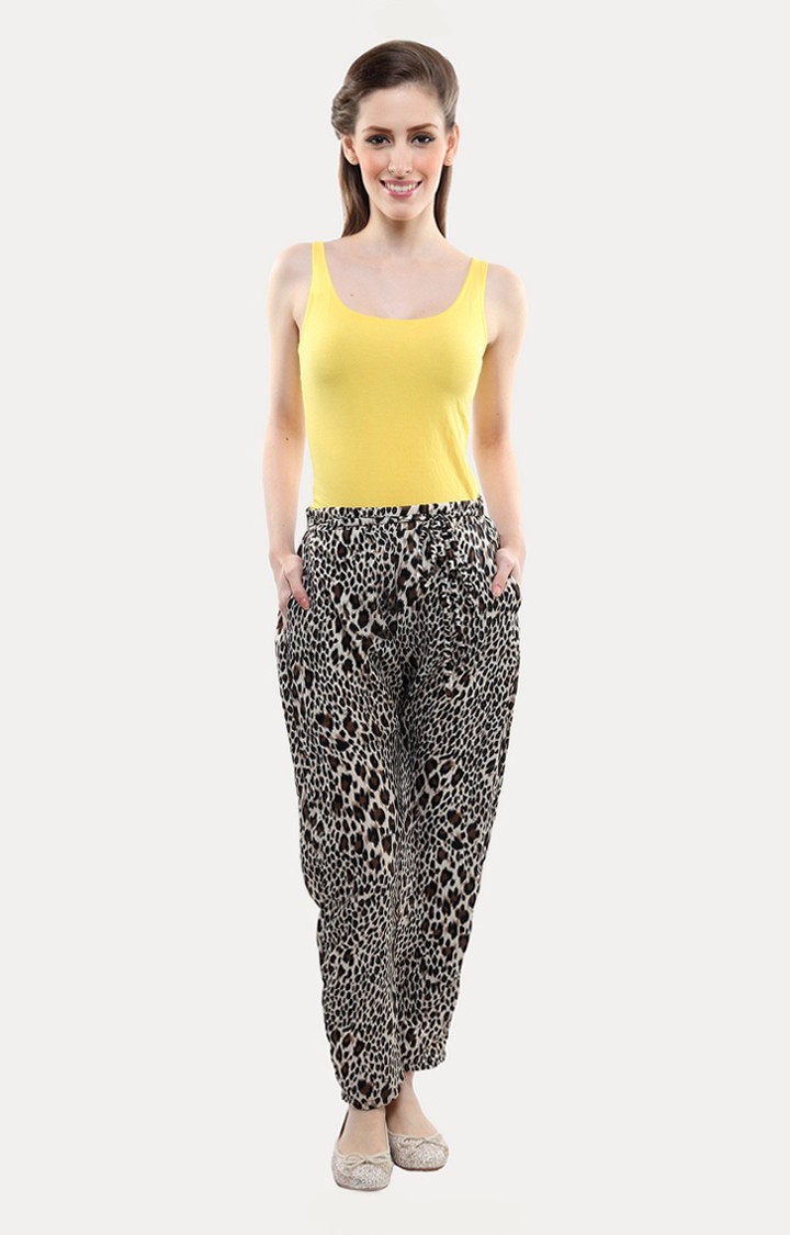Women's Black Printed Casual Pants