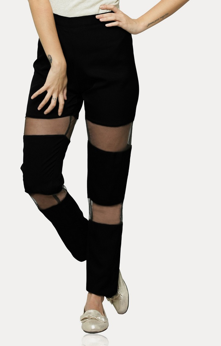 MISS CHASE | Women's Black Solid Casual Pants