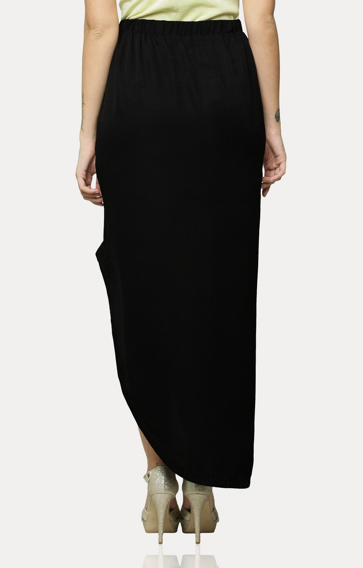 Women's Black Solid Asymmetric Skirt