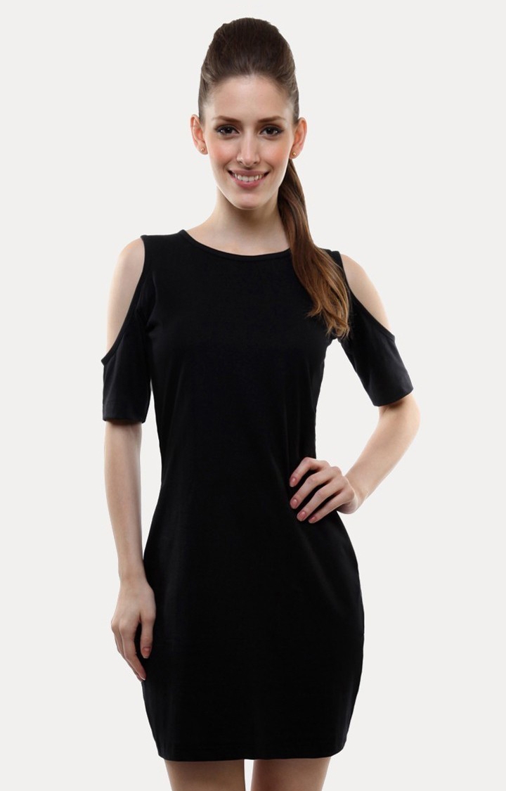 MISS CHASE | Women's Black Viscose SolidEveningwear Sheath Dress
