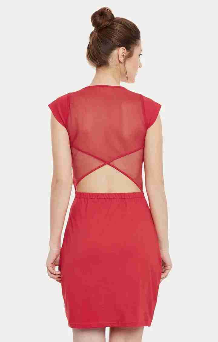 Women's Red Viscose SolidEveningwear Sheath Dress