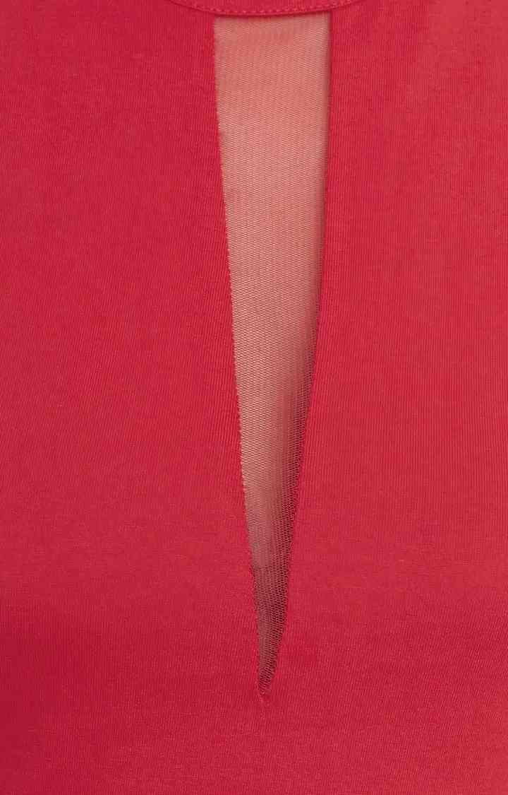 Women's Red Viscose SolidEveningwear Sheath Dress