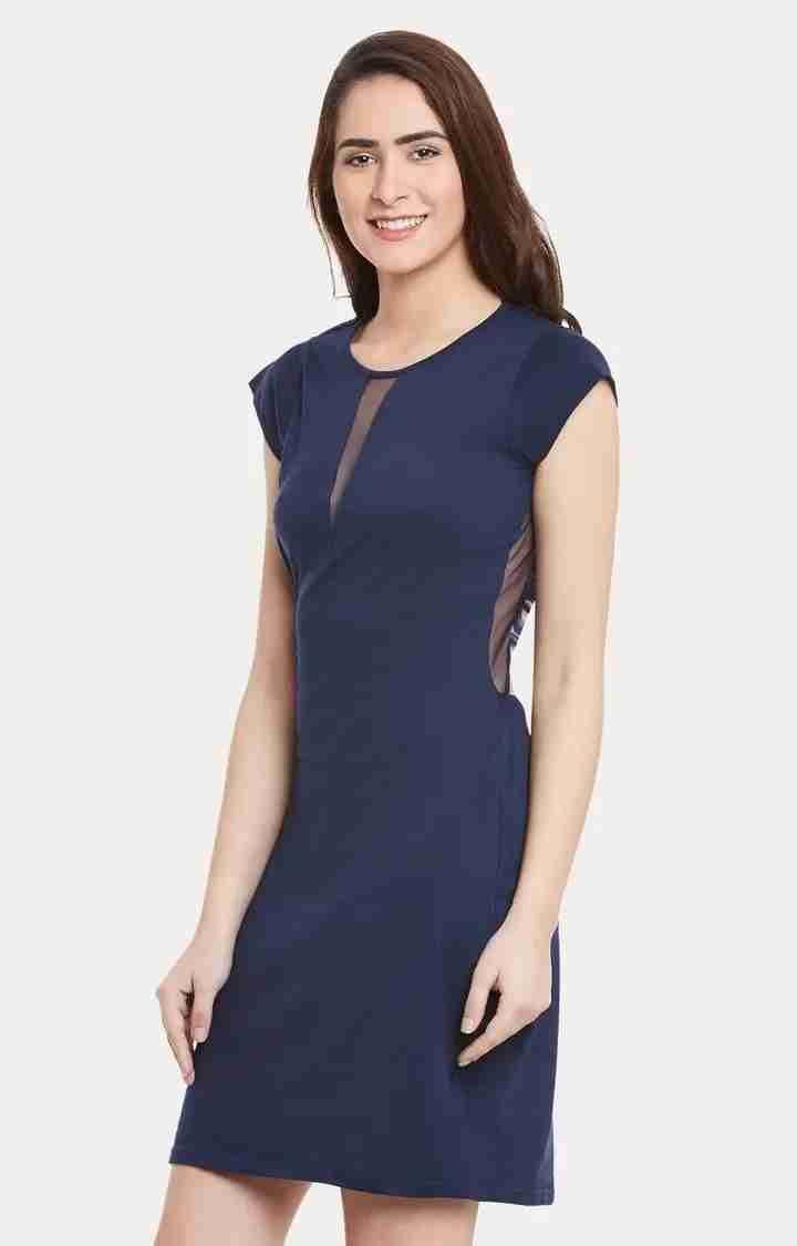 Women's Blue Viscose SolidEveningwear Sheath Dress