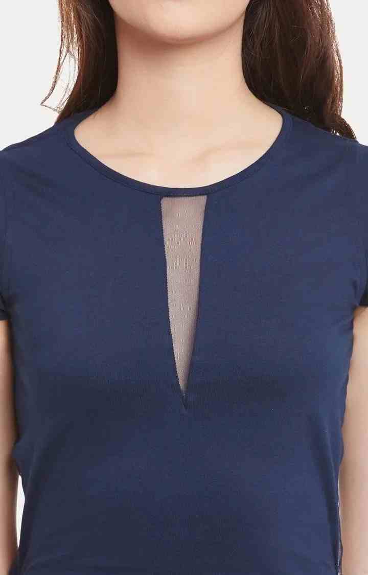 Women's Blue Viscose SolidEveningwear Sheath Dress