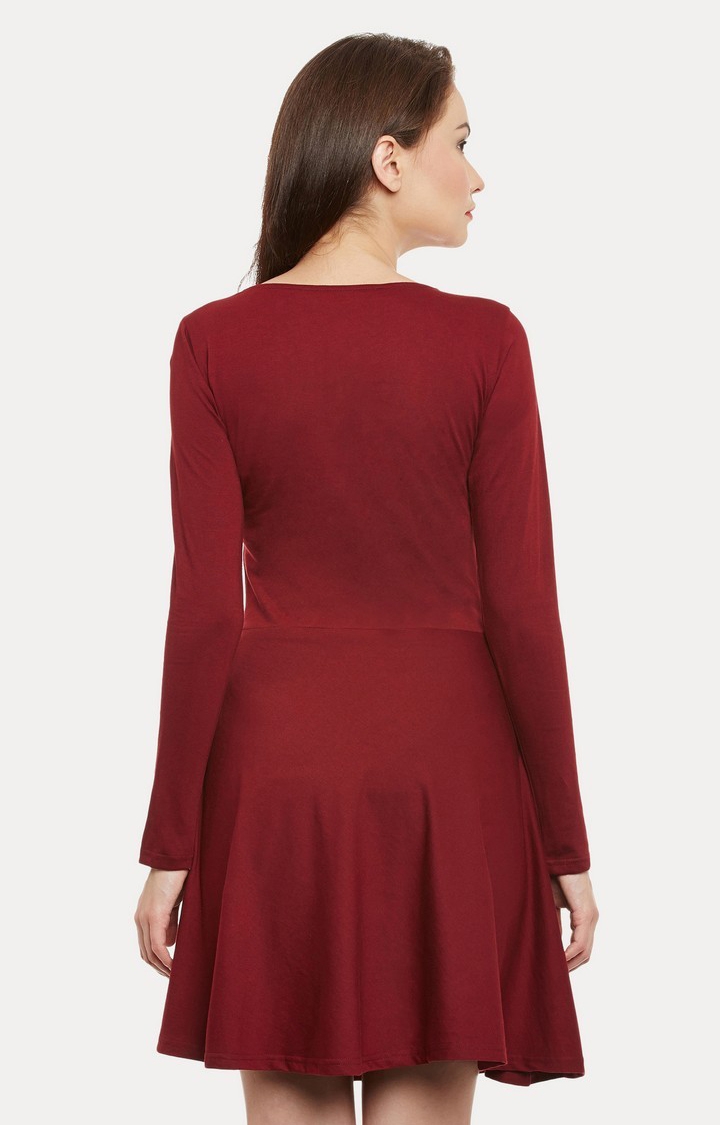 Women's Red Cotton SolidCasualwear Skater Dress