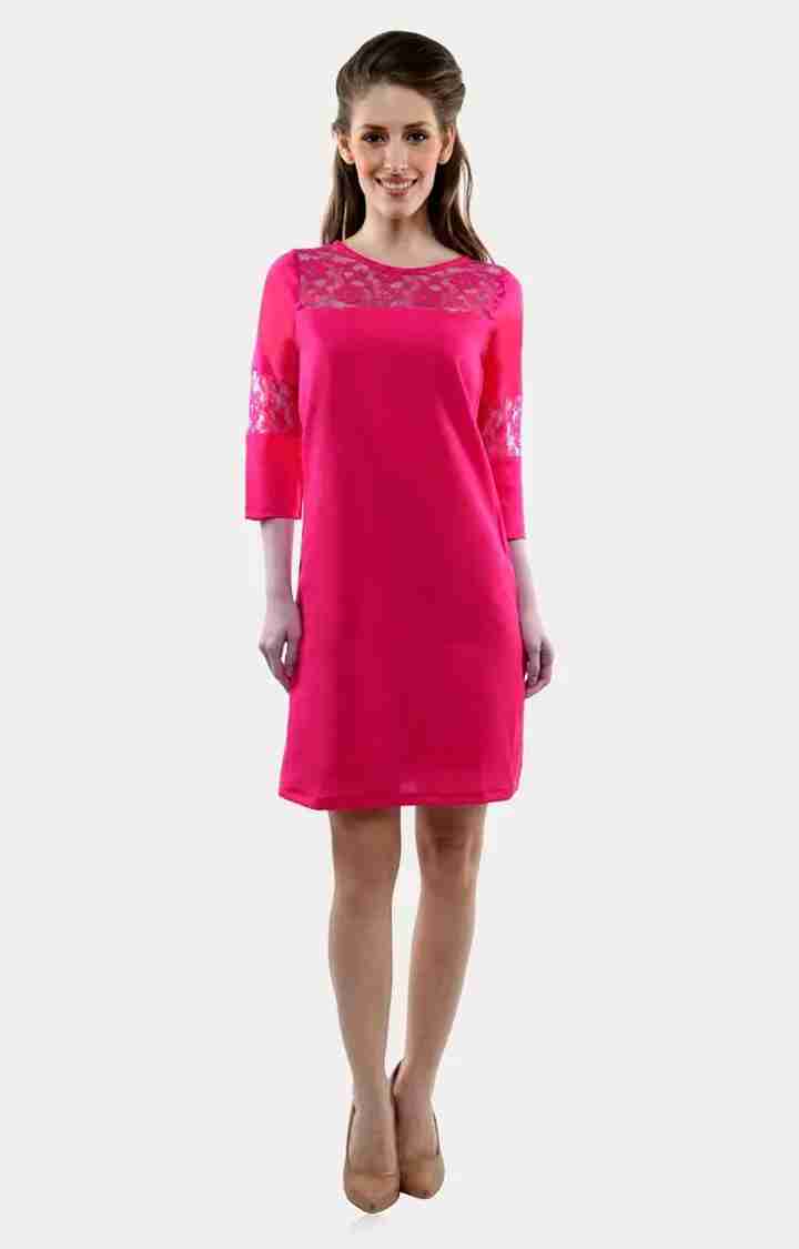 Women's Pink Crepe SolidCasualwear Shift Dress