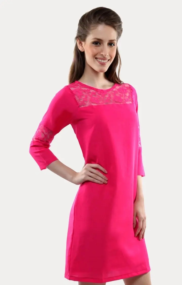 Women's Pink Crepe SolidCasualwear Shift Dress