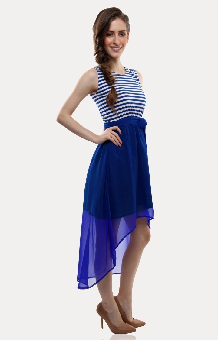 MISS CHASE | Women's Blue Striped Asymmetric Dress 2
