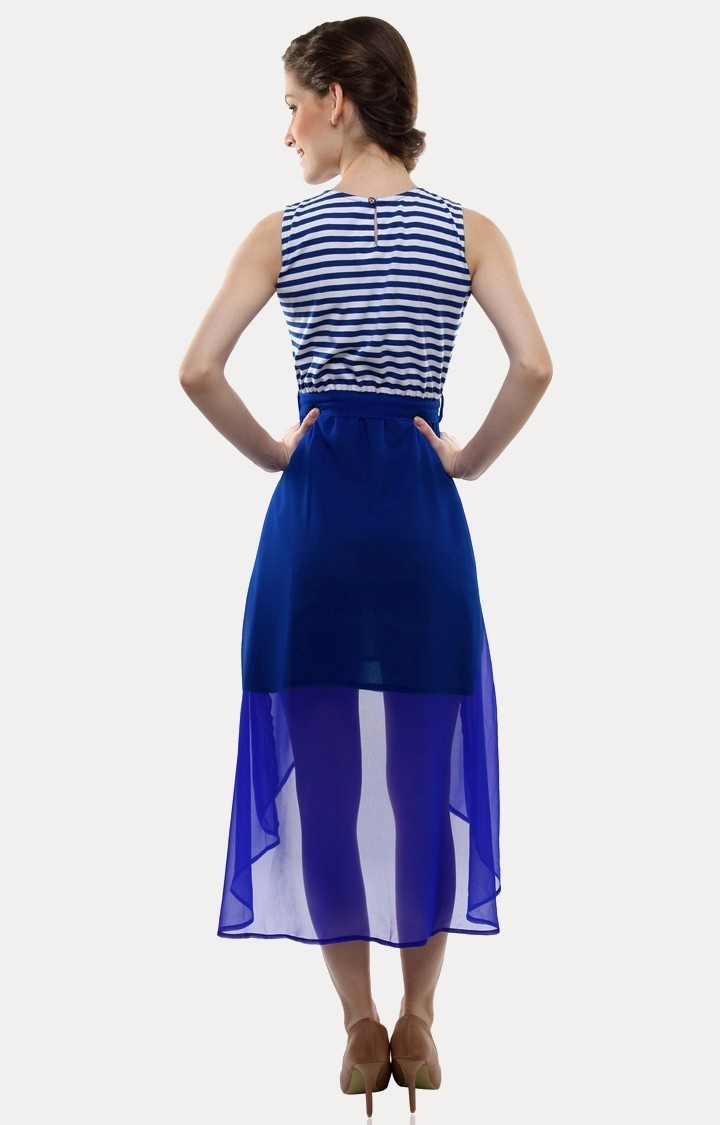 MISS CHASE | Women's Blue Striped Asymmetric Dress 3