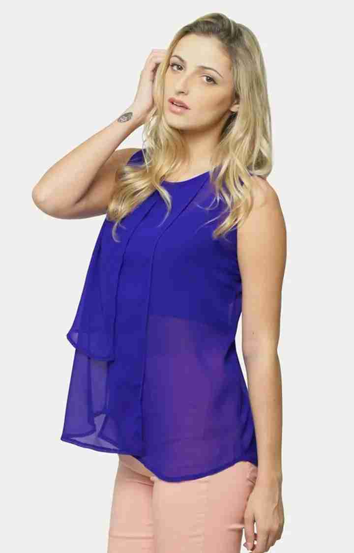 Women's Blue Cotton SolidCasualwear Tops