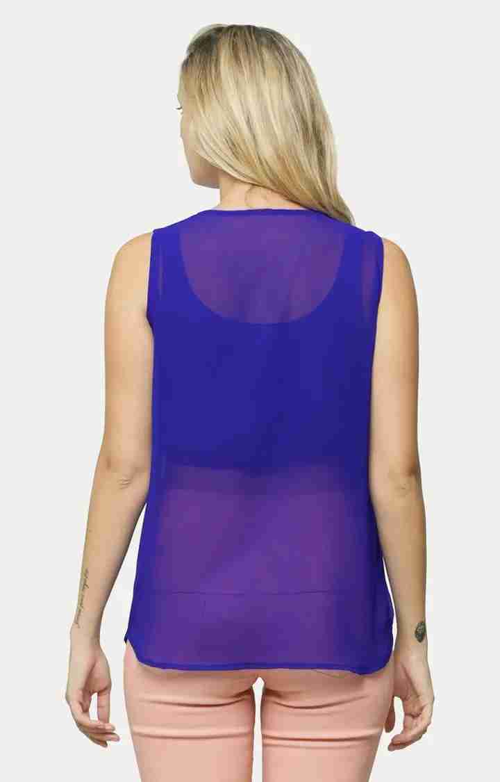 Women's Blue Cotton SolidCasualwear Tops