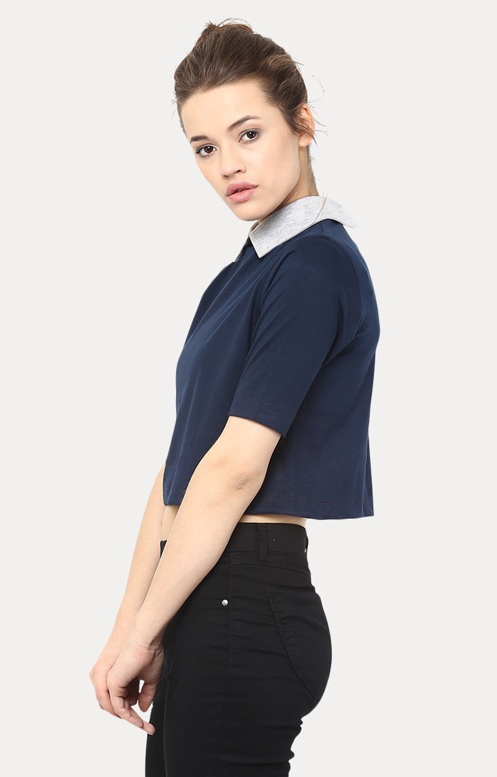 Women's Blue Viscose SolidCasualwear Crop T-Shirts