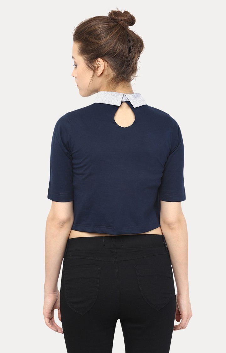 Women's Blue Viscose SolidCasualwear Crop T-Shirts