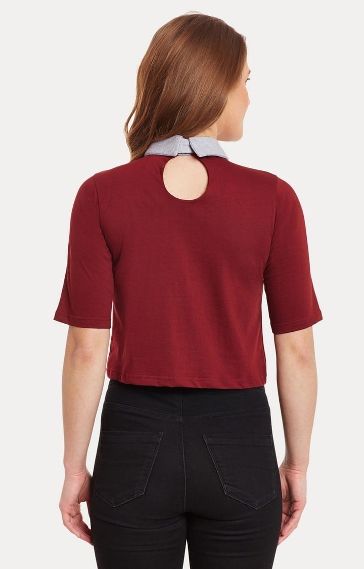 Women's Red Viscose SolidCasualwear Crop T-Shirts