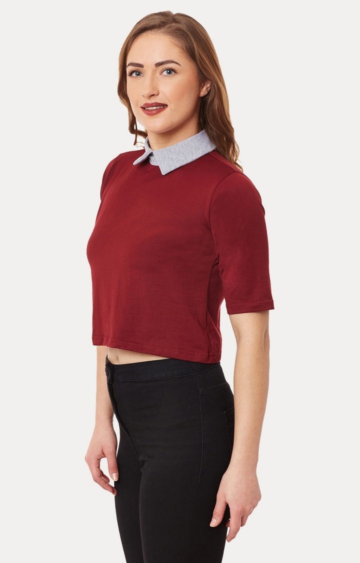 Women's Red Viscose SolidCasualwear Crop T-Shirts