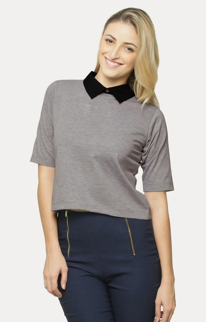 Women's Grey Viscose MelangeCasualwear Crop T-Shirts