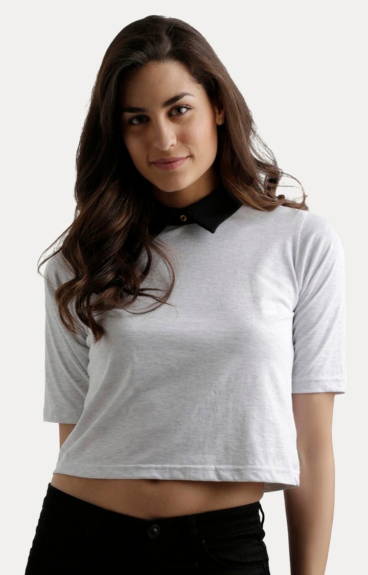 MISS CHASE | Women's Grey Melange Crop T-Shirt