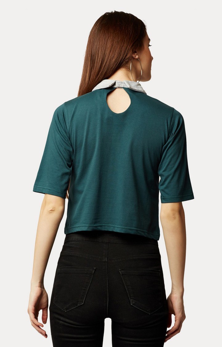 Women's Green Cotton SolidCasualwear Crop T-Shirts