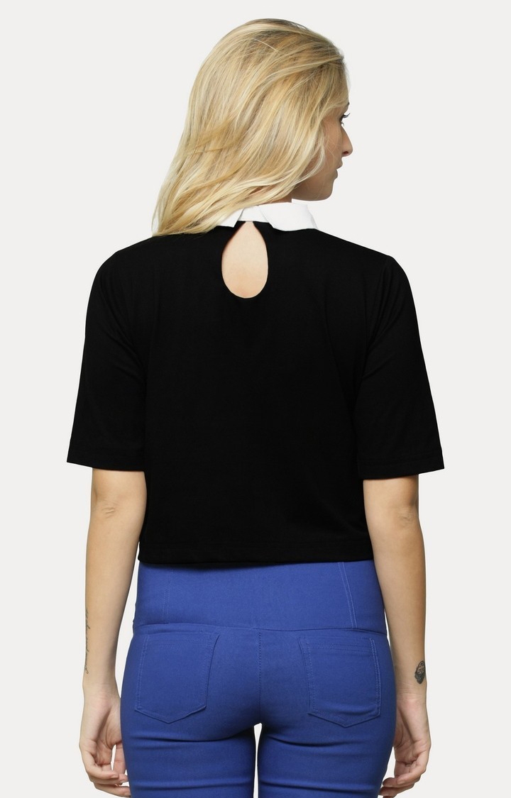 MISS CHASE | Women's Black Solid Crop T-Shirt 3
